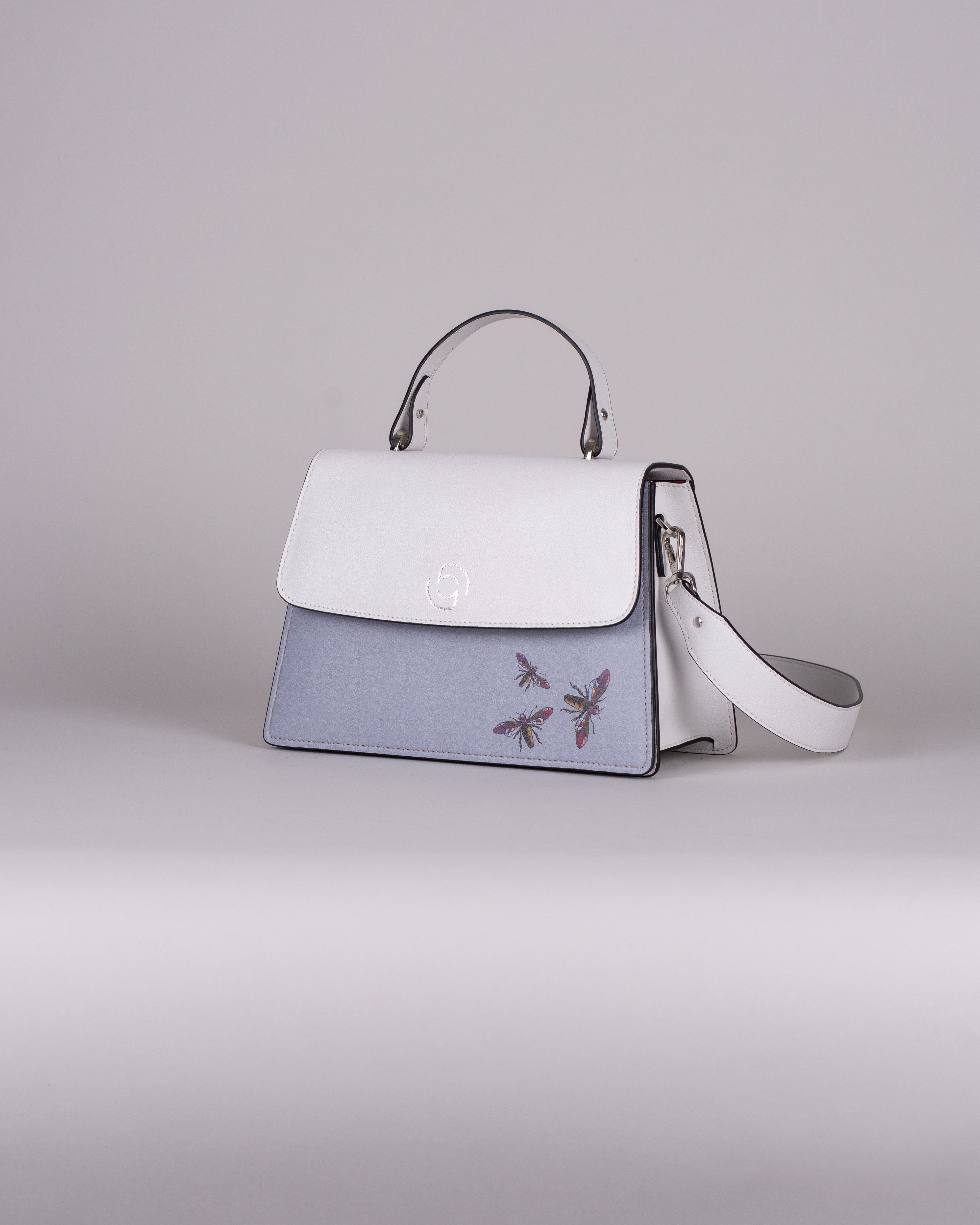 handbag set - white insect blue