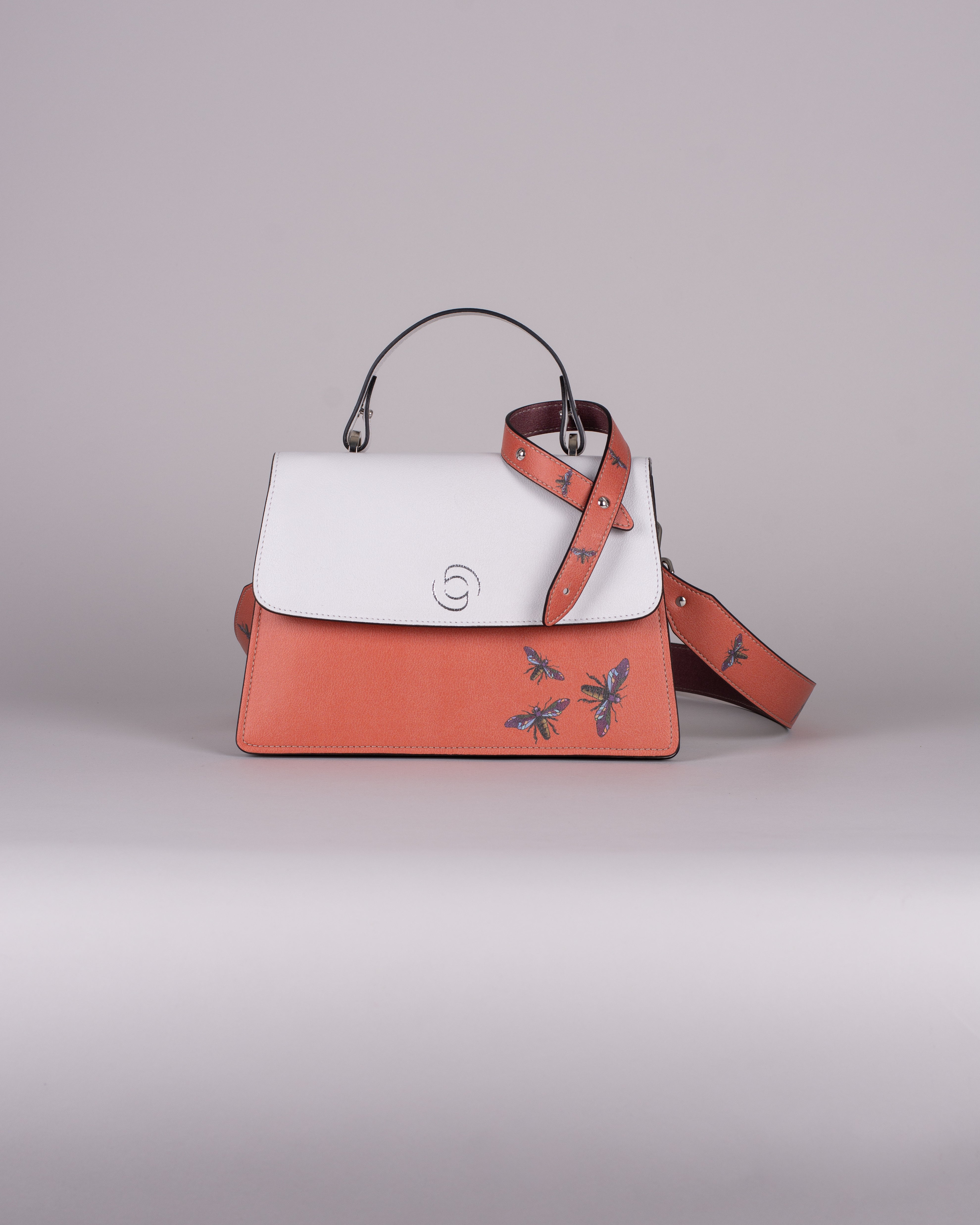 handbag set - white insect orange